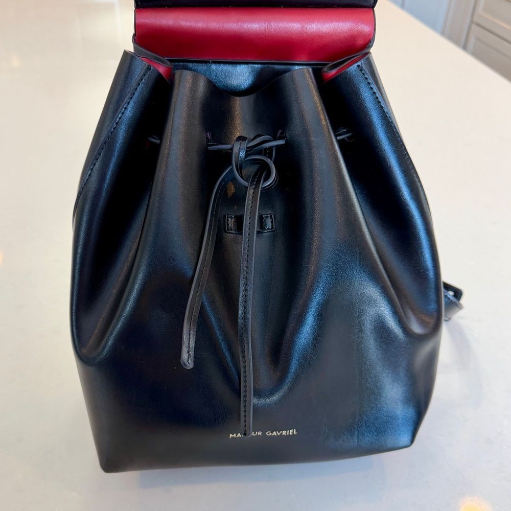 Mansur Gavriel Minimalist Leather Backpack in Black with Red Interior - Picture 5 of 14